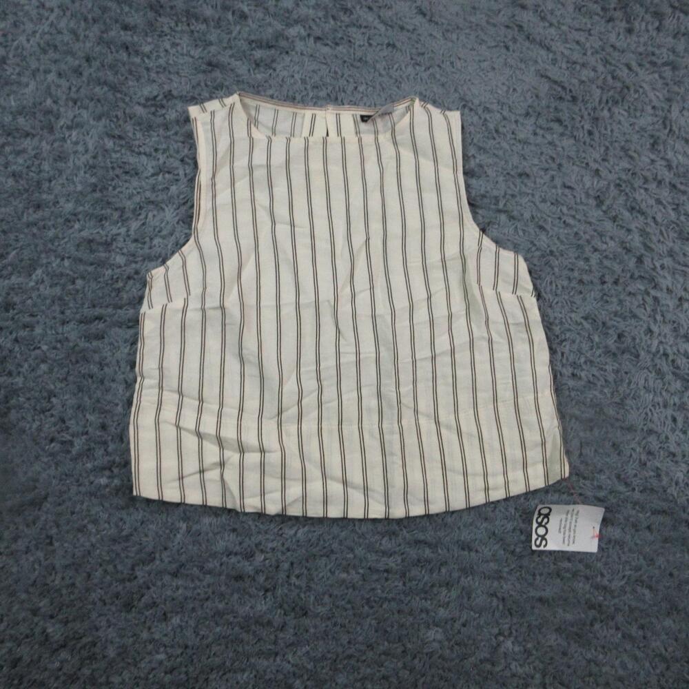 ASOS DESIGN Tank Top Womens 8 Off White Stripe Modal Blend Sleeveless Basic NWOT